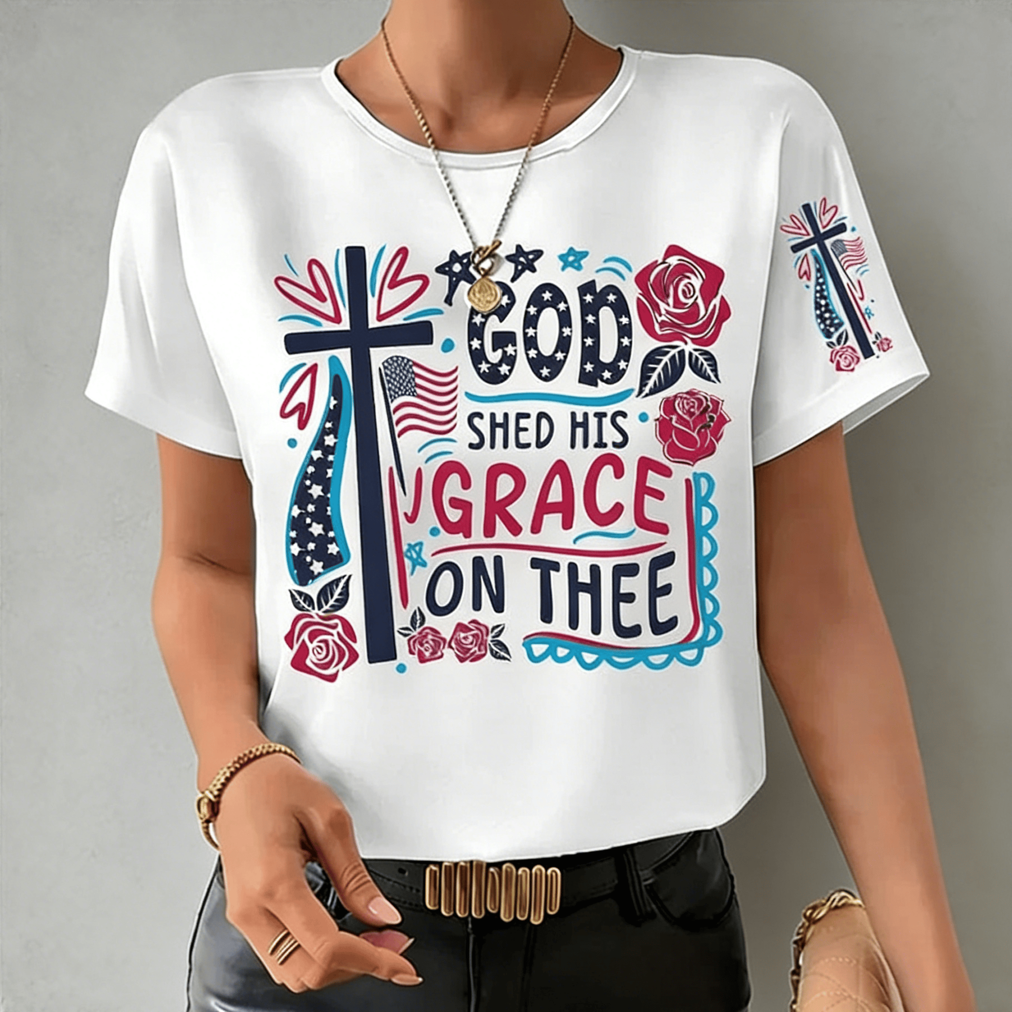 God Shed His Grace On Thee Faith Art T-Shirt Patriotic Clothes Christian Gift Ideas