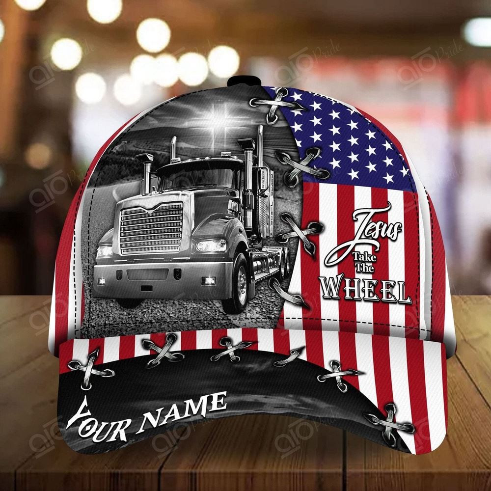 God Trucker Cap American Flag Jesus Take The Wheel Custom Name 3D Printed Farmer Baseball Cap