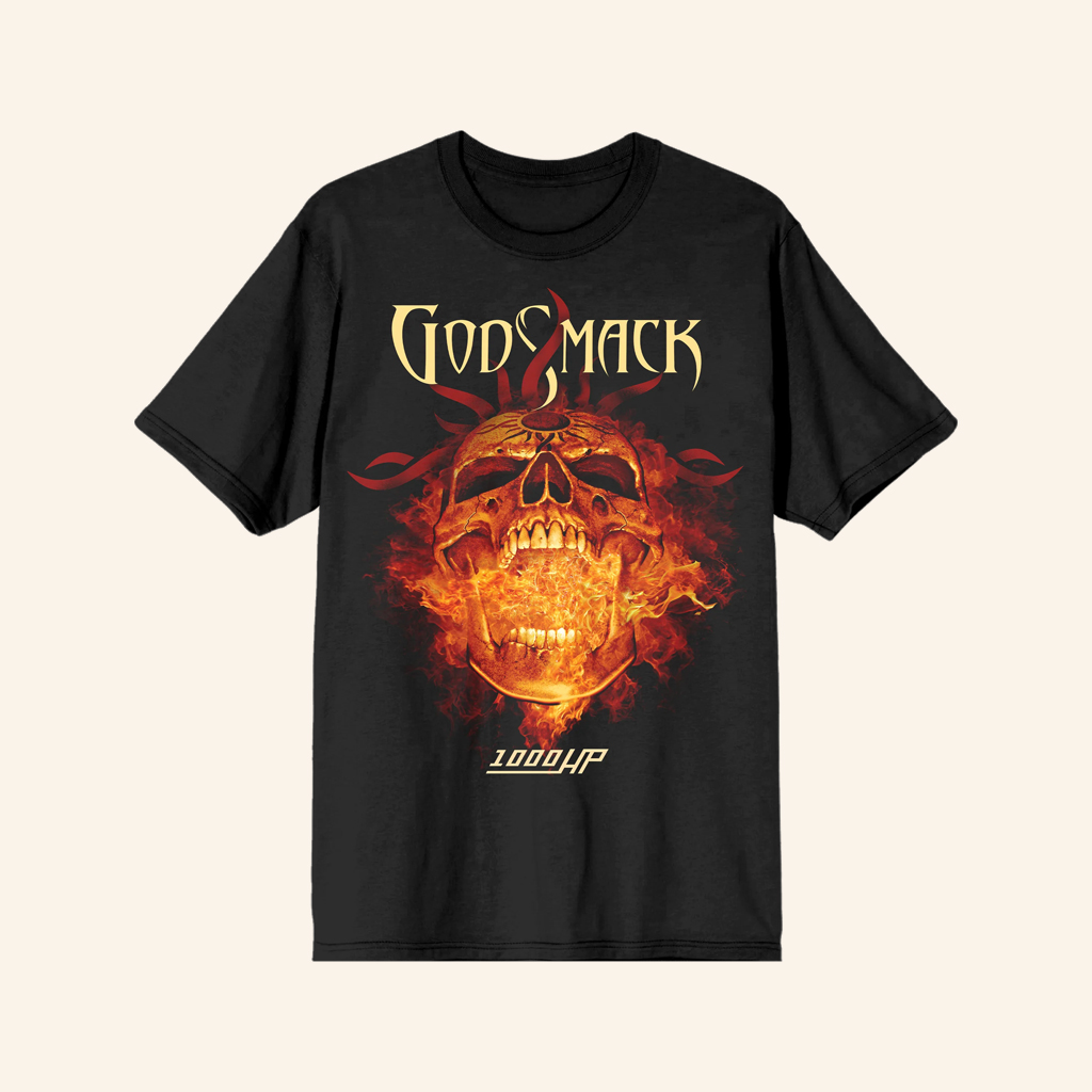 Godsmack Merch 1000Hp Skull Flames T-Shirt Christmas Gifts For Rock Fans Godsmack Merch 1000Hp Skull Flames T-Shirt Christmas Gifts For Rock Fans