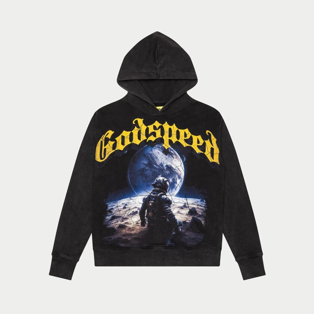 Godspeed Hoodie No Looking Back Black Wash Hoodie To Be Moon Streetwear Clothing Godspeed Hoodie No Looking Back Black Wash Hoodie To Be Moon Streetwear Clothing