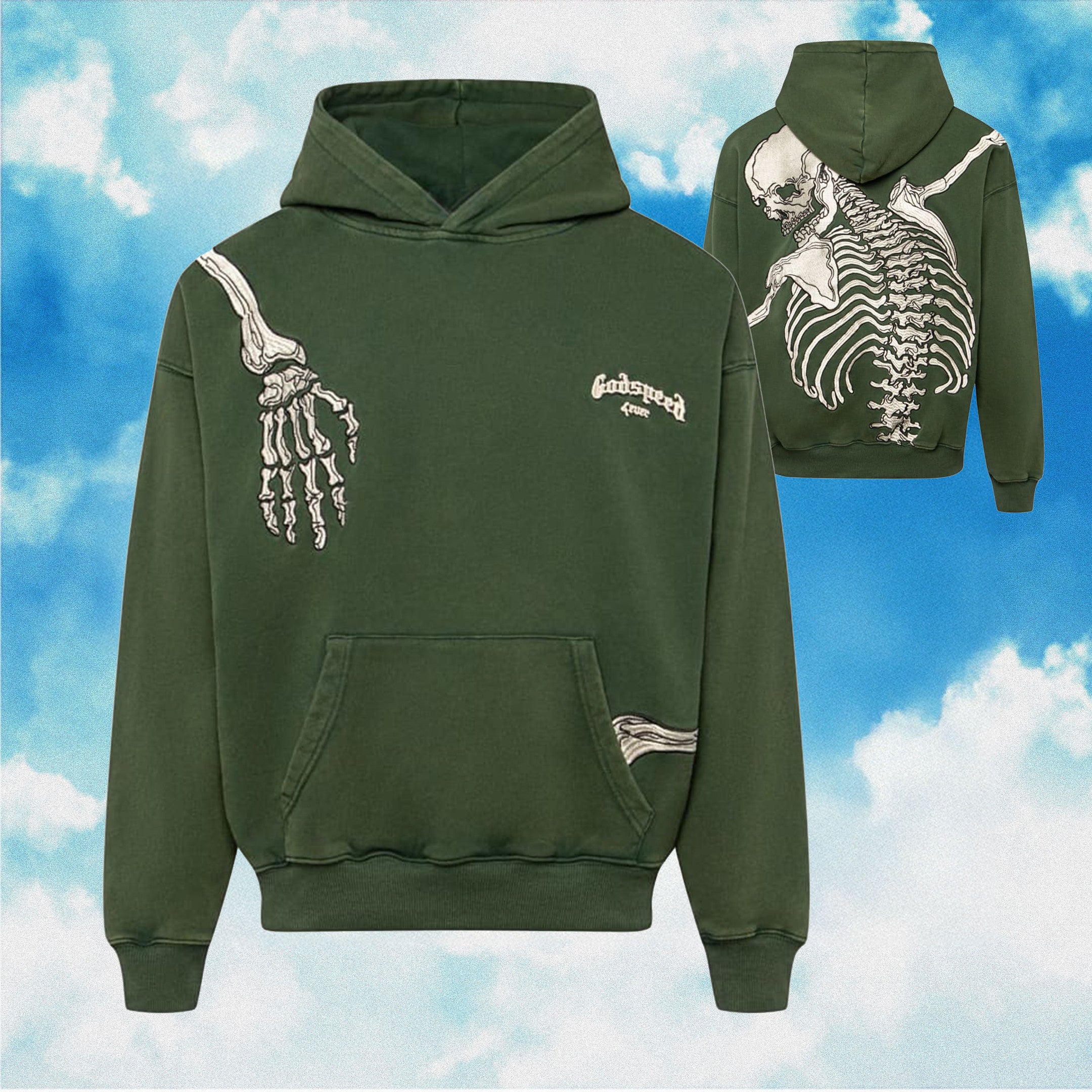 Godspeed Hoodie R.O.D Skeleton Green Hoodie Streetwear Clothing Godspeed Hoodie R.O.D Skeleton Green Hoodie Streetwear Clothing
