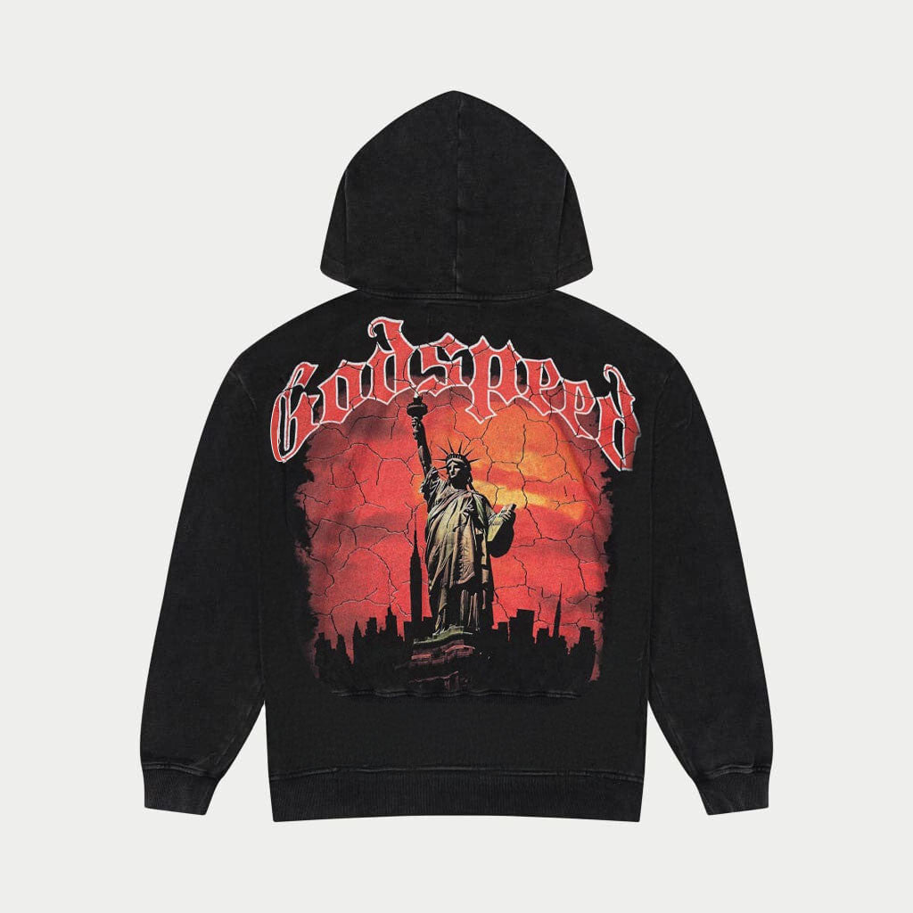 Godspeed Hoodie State Of Liberty Red Day Black Wash Hoodie Streetwear Clothing Godspeed Hoodie State Of Liberty Red Day Black Wash Hoodie Streetwear Clothing