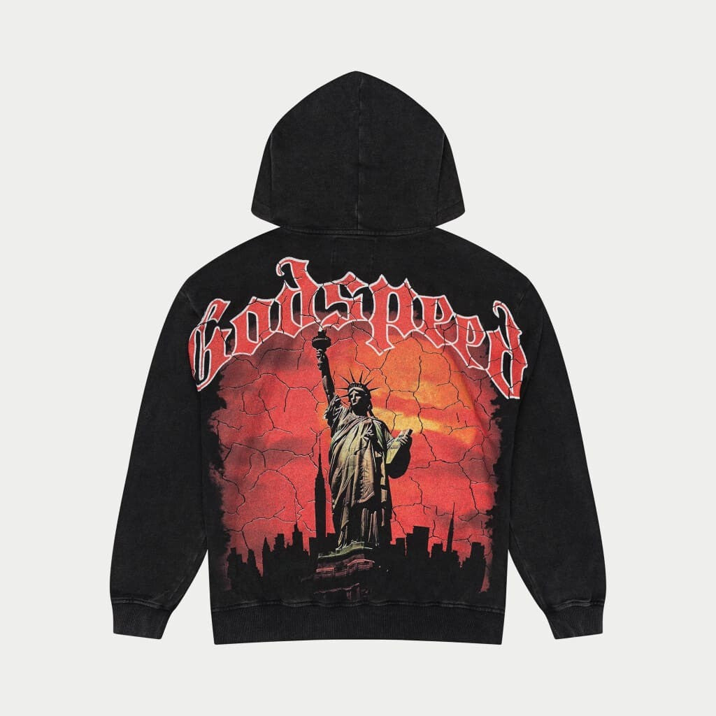 Godspeed Hoodie State Of Liberty Red Day Black Wash Hoodie Streetwear Clothing Godspeed Hoodie State Of Liberty Red Day Black Wash Hoodie Streetwear Clothing