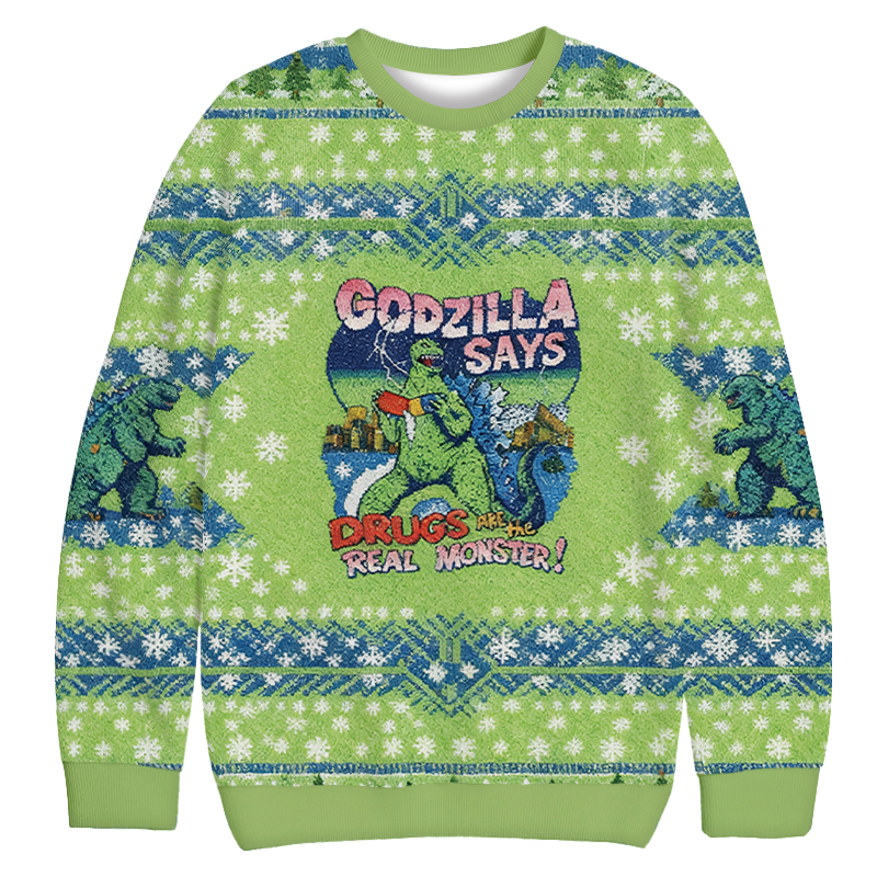 Godzilla Says Christmas Ugly Sweatshirt Christmas Cozy Winter Wear Gift Ideas