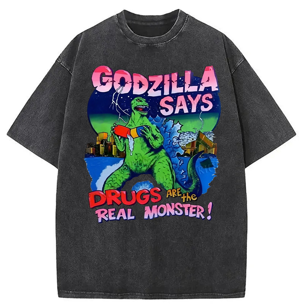 Godzilla Says Washed T-Shirt Soft Comfortable Daily T Shirt Gifts For Him Godzilla Says Washed T-Shirt Soft Comfortable Daily T Shirt Gifts For Him