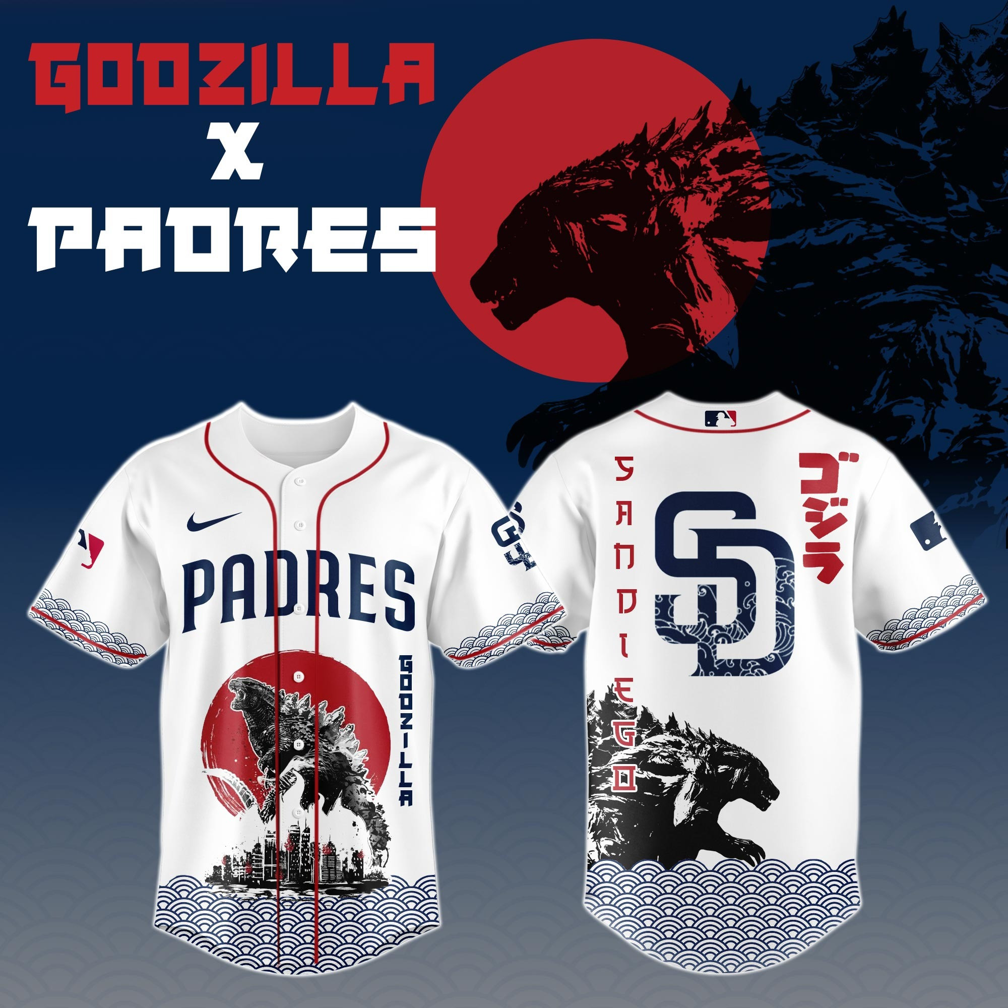 Godzilla x San Diego Padres Limited Japan Edition Jersey Baseball Player Gift Ideas