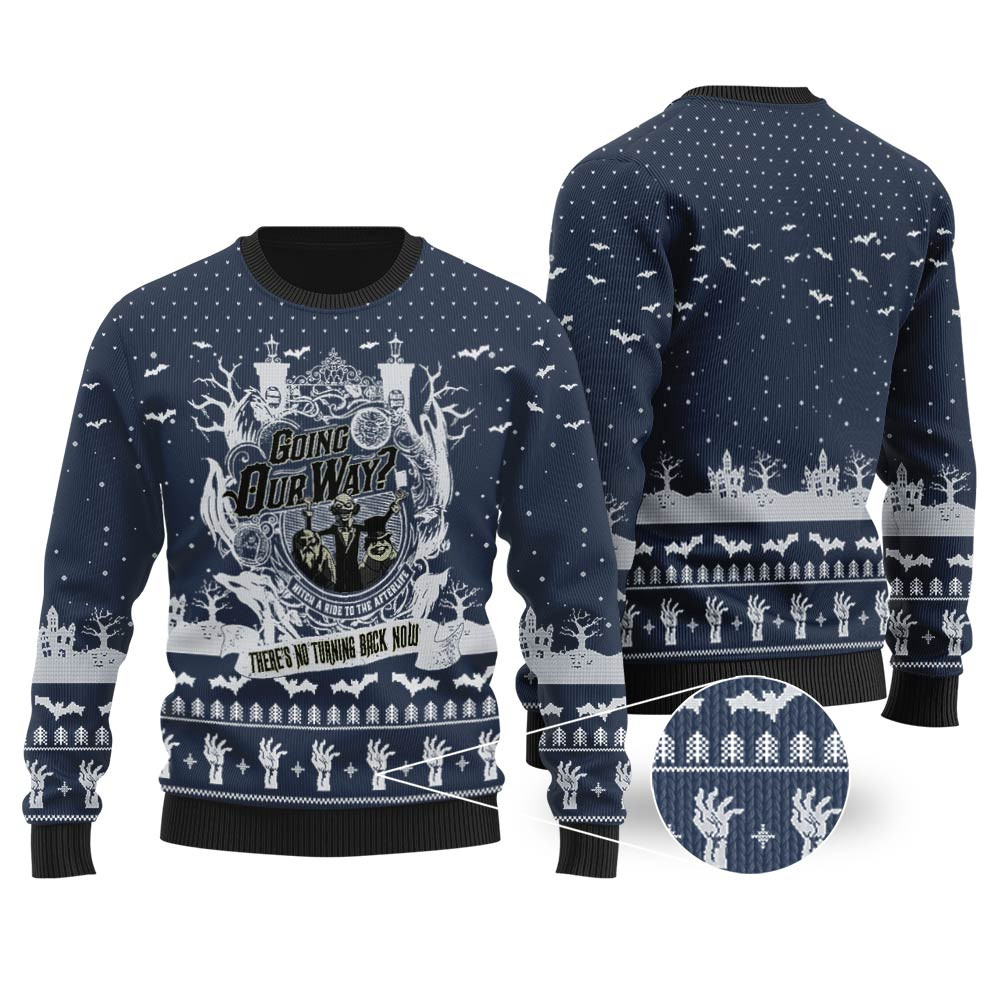 Going Our Way The Haunted Mansion Halloween Sweater Navy Exclusive Holiday Sweater Merch for Gift Giving