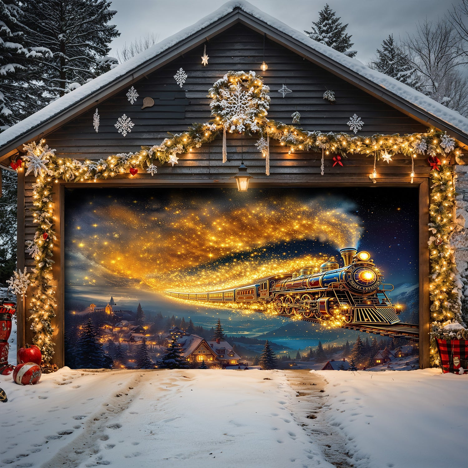 Gold Christmas Train Christmas Garage Door Banner Garage Door Holiday Covers Xmas Gifts