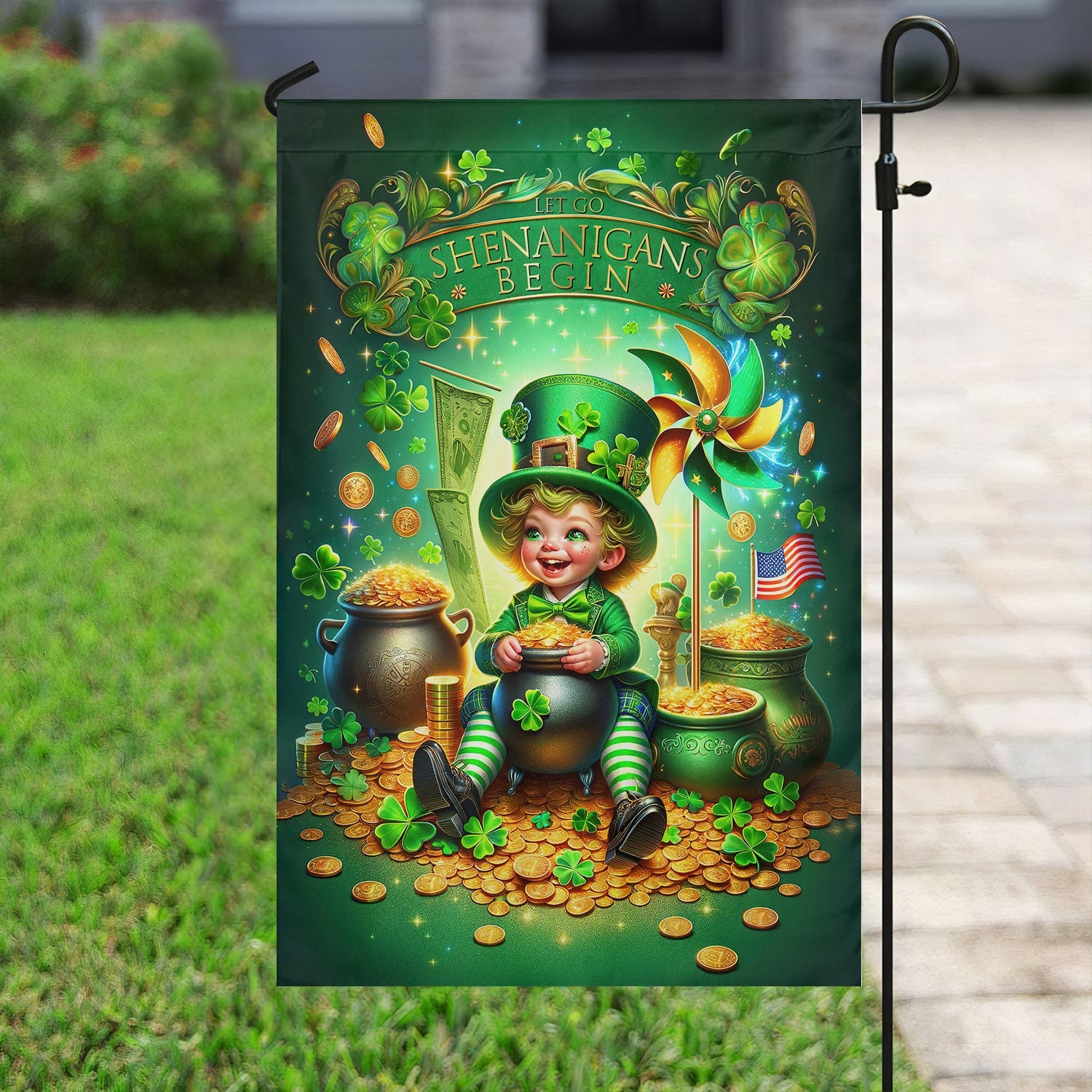 Gold Coins And Leprechaun St Patricks Day Flag St Patrick's Day Gifts Outdoor Decoration