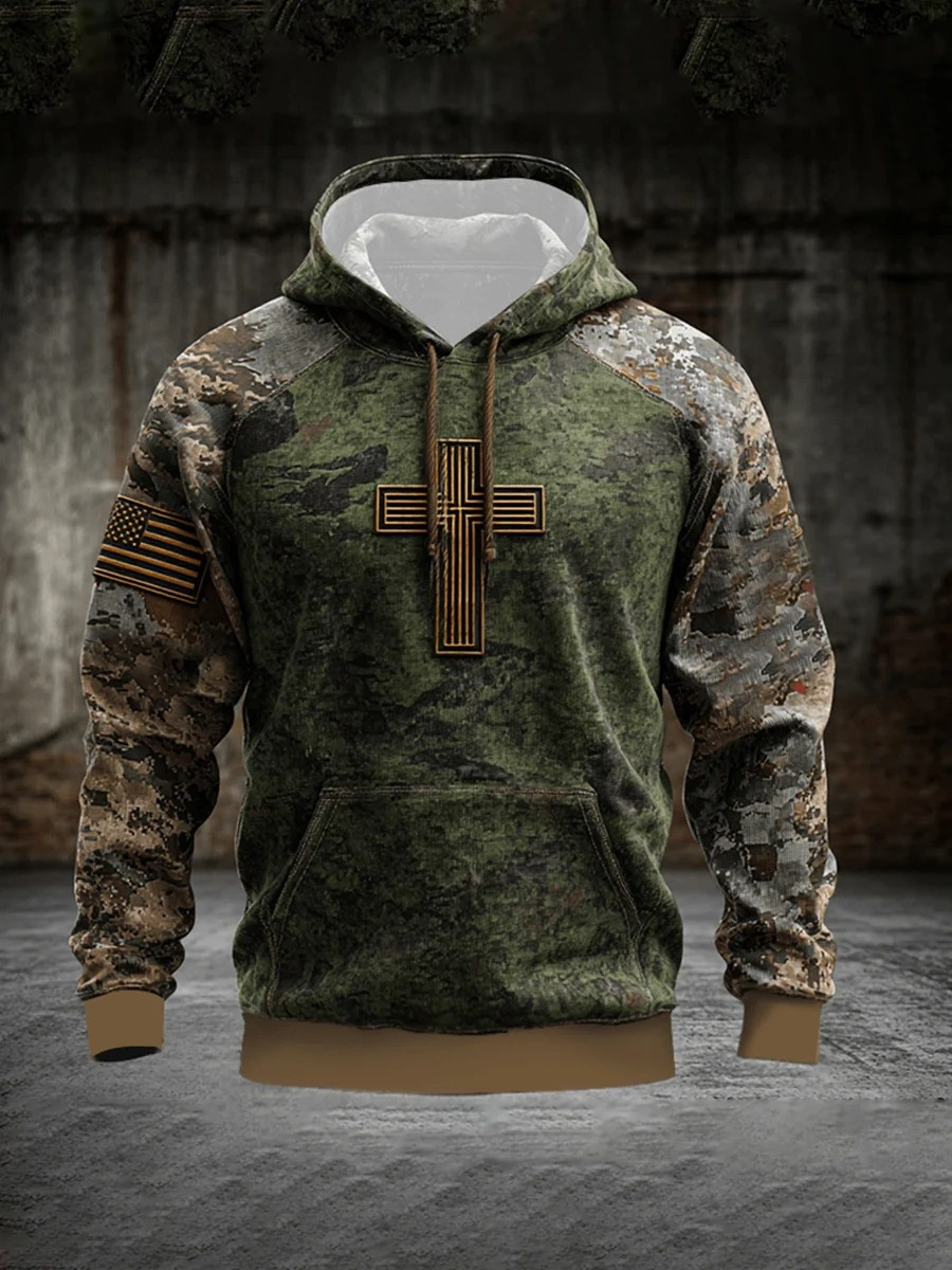 Gold Cross American Camo Hoodie Men Christian Patriot Faith Apparel Hoodies Gift Ideas