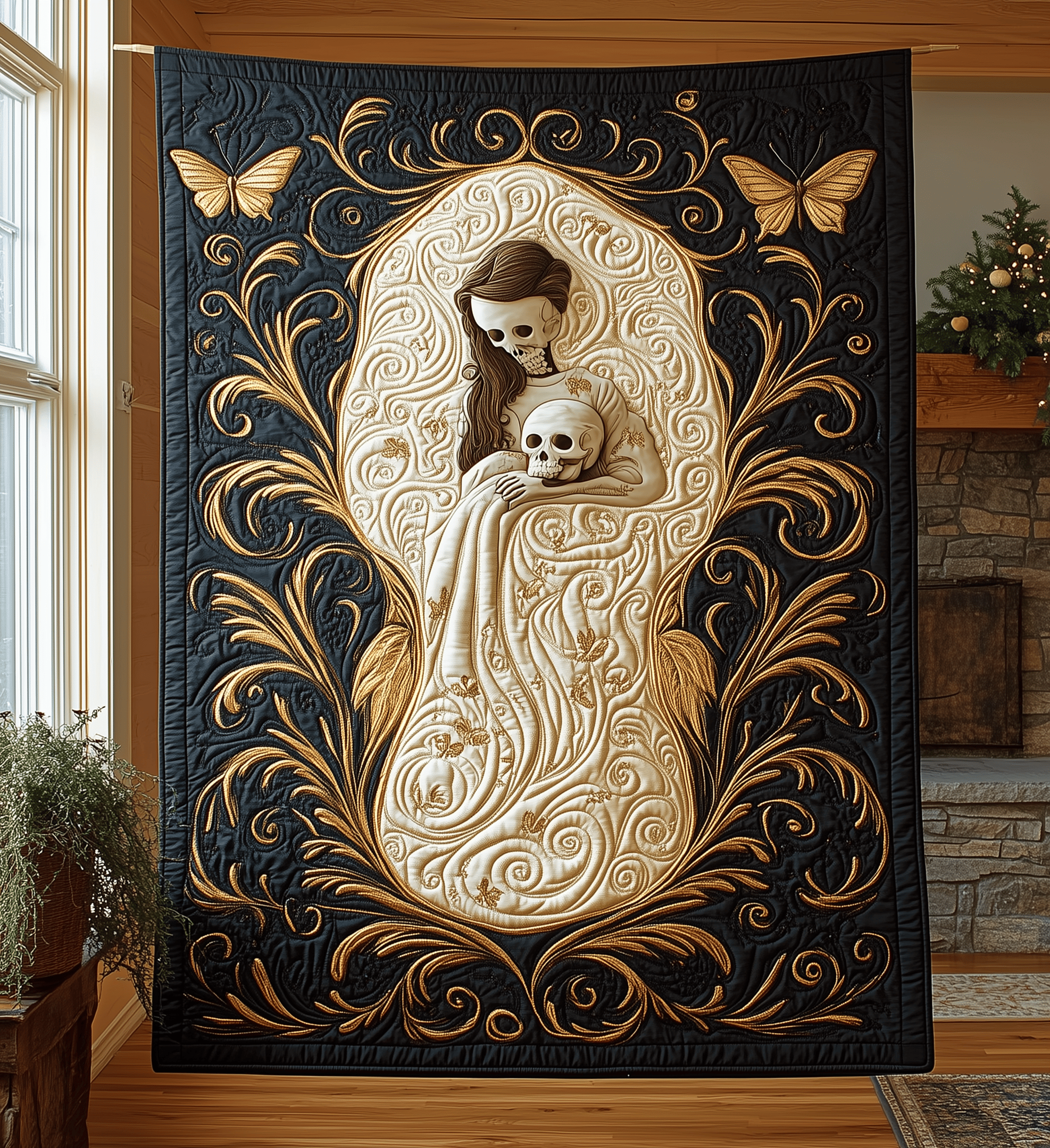 Gold Skull Quilted Blanket Best Throw Blanket Top Birthday Gifts For Men