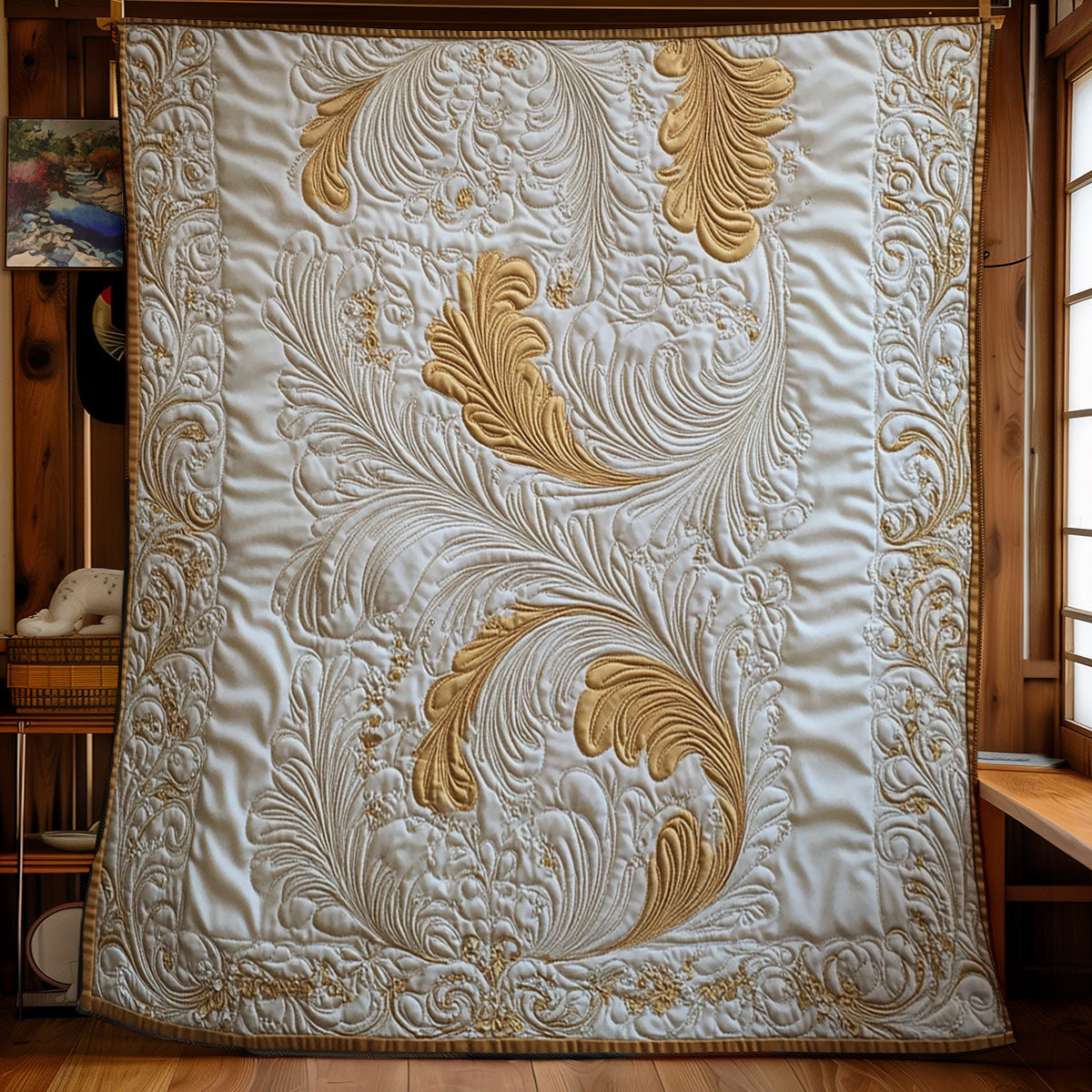 Gold White Feather Quilt Blanket Throw Blankets For Couch Meaningful Gifts For Grandparents