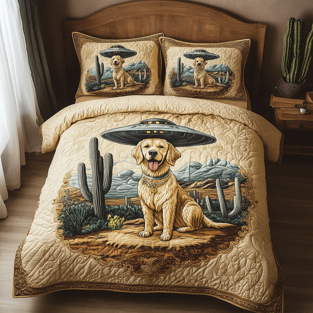 Golden Abduction Quilted Bedding Set Bedroom Decor Ideas Golden Retriever Themed Gifts