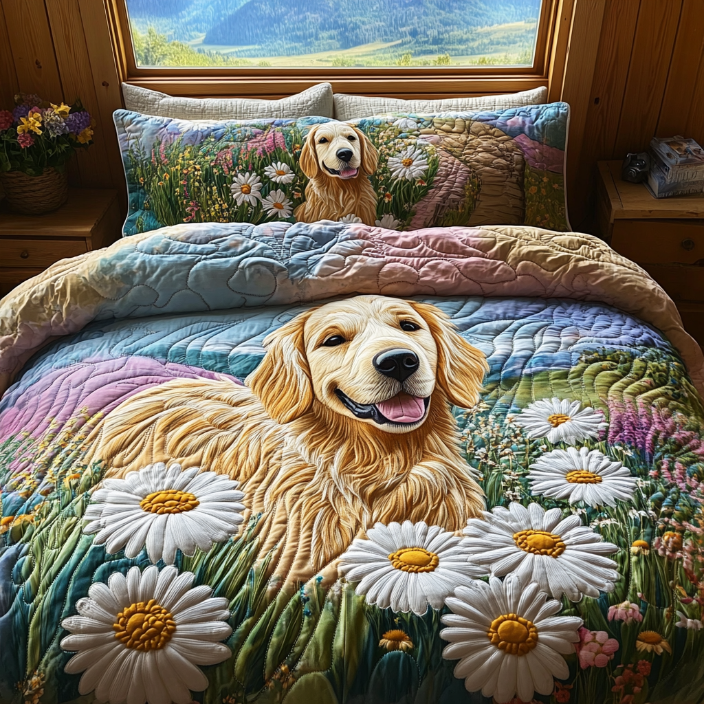 Golden Adventure Quilted Bedding Set Best Bed Sheet Set Golden Retriever Items Gifts