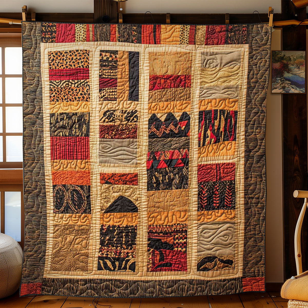 Golden African Patchwork Quilt Blanket Sofa Throws Corporate Christmas Gifts