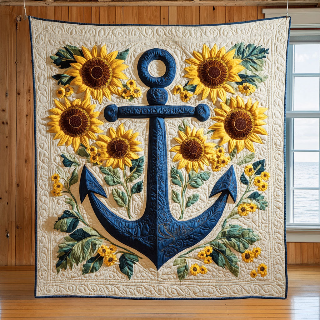 Golden Anchor Quilt Unique Holiday Gift Idea with Quilt Blanket