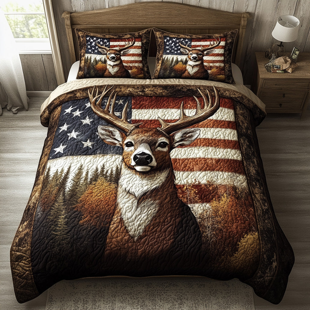 Golden Antlers Quilted Bedding Set Cute Room Decor Fall Autumn Gifts For Him