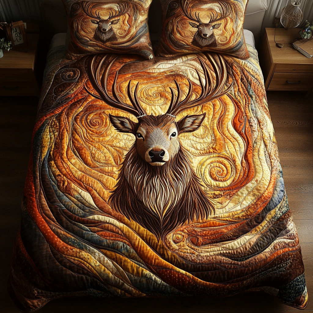 Golden Antlers Quilted Bedding Set Perfect Bedding Gift Set for Family and Friends