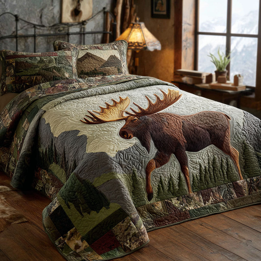 Golden Antlers Quilted Bedding Set Special Home Gift Idea for Comfortable Living