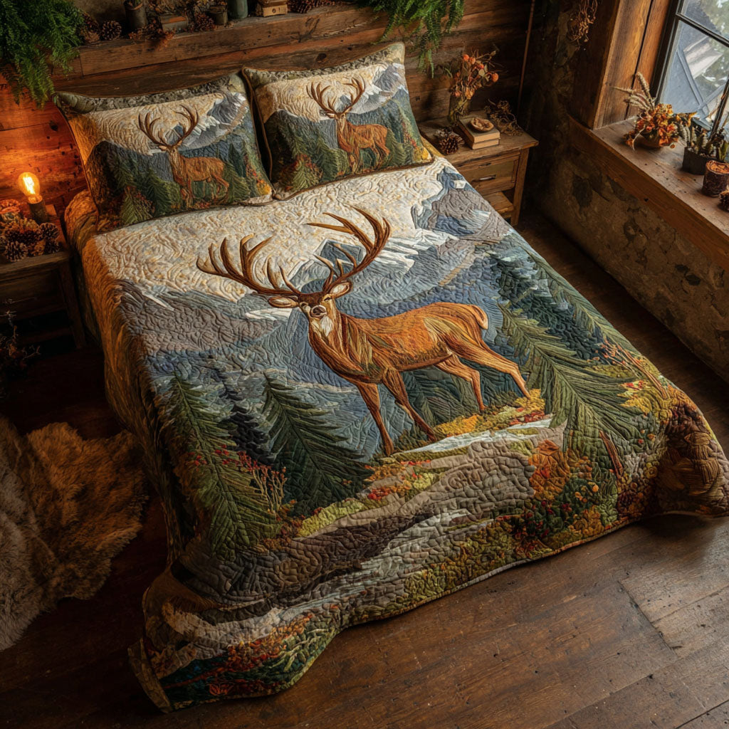 Golden Antlers Quilted Bedding Set Unique Bed Sheet Set Christmas Gifts For Deer Hunters
