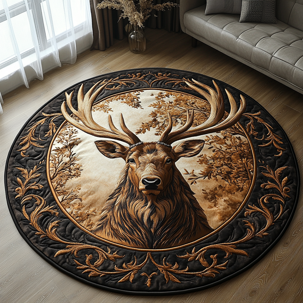 Golden Antlers Quilted Round Mat Christmas Entry Way Decor Tree Of Life Gifts For Family