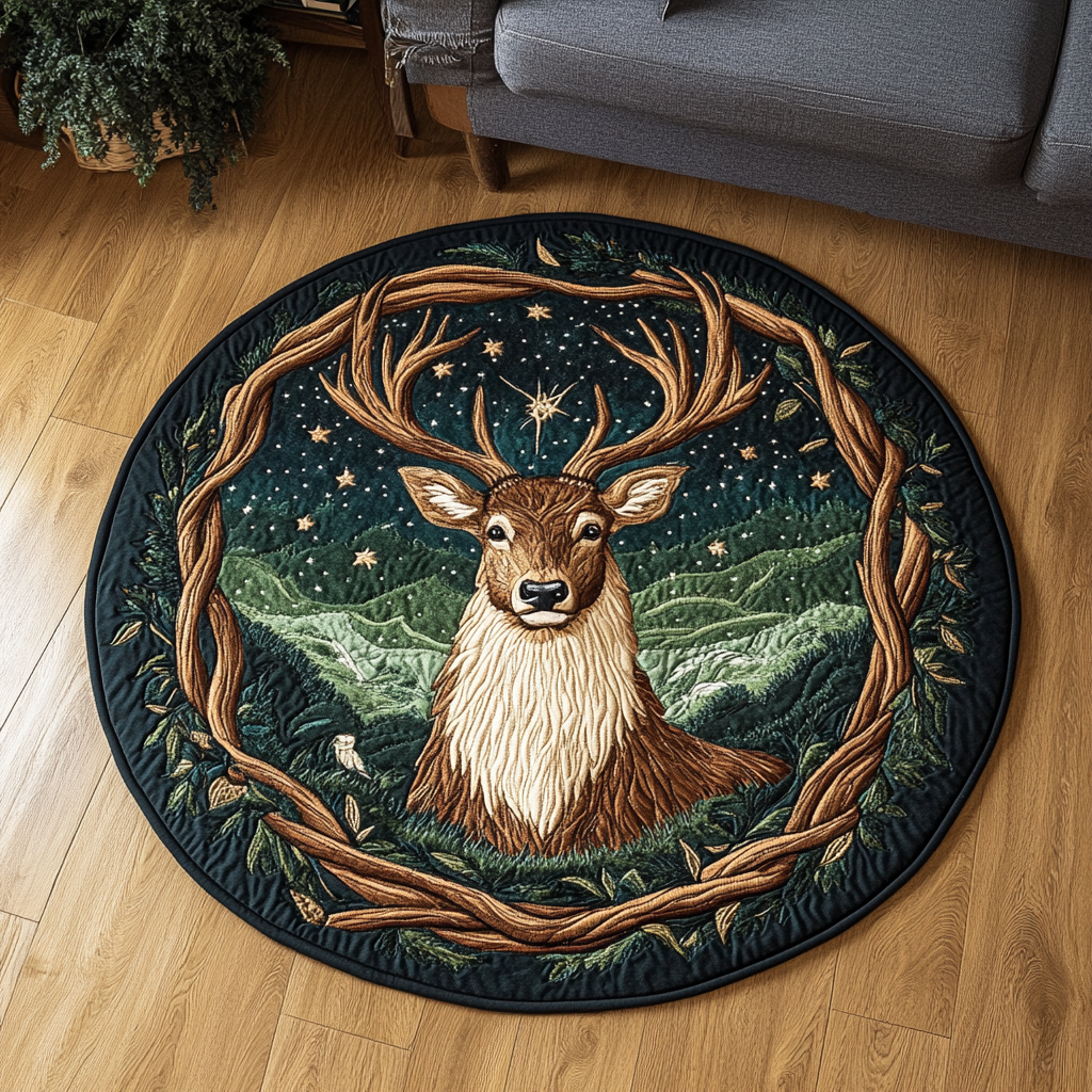 Golden Antlers Quilted Round Mat Home Entrance Decor Ideas Grandma Grandpa Christmas Gifts