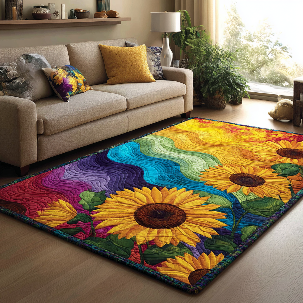Golden Area Rug Door Entrance Decor Sunflower Christmas Gift Ideas