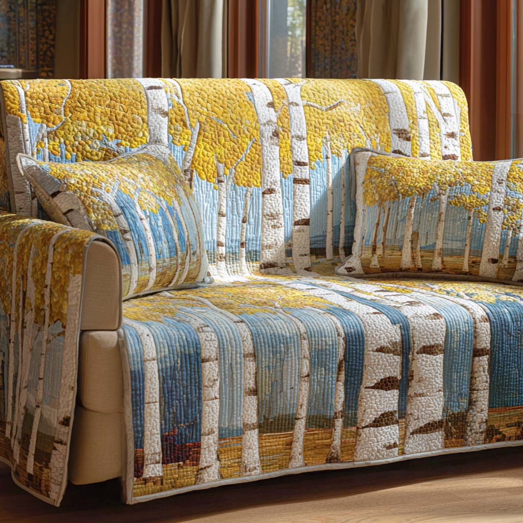 Golden Aspens Quilted Sofa Cover Holiday Couch Covers Gifts For Autumn Lovers