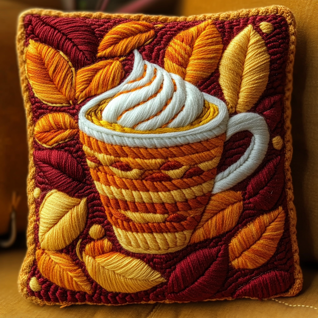 Golden Autumn Latte Quilted Pillow Case Christmas Tree Pillow Cover