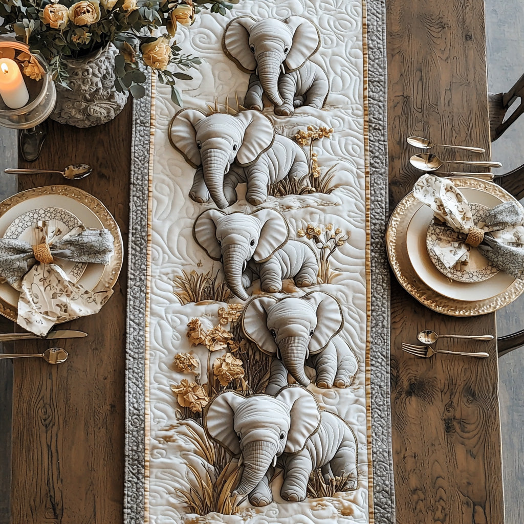 Golden Baby Elephant Quilted Table Runner Kitchen Table Decor Ideas Great Elephant Gifts