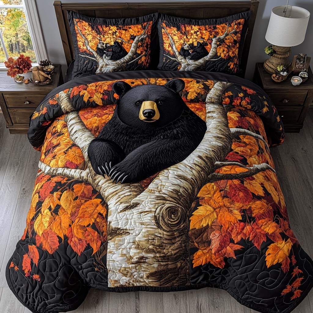 Golden Bear Quilted Bedding Set Autumn Bed Sheet Set Gift Ideas For Bear Lovers