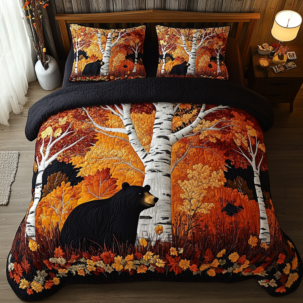 Golden Bear Quilted Bedding Set Autumn Sheet Set Gift Ideas For Bear Lovers