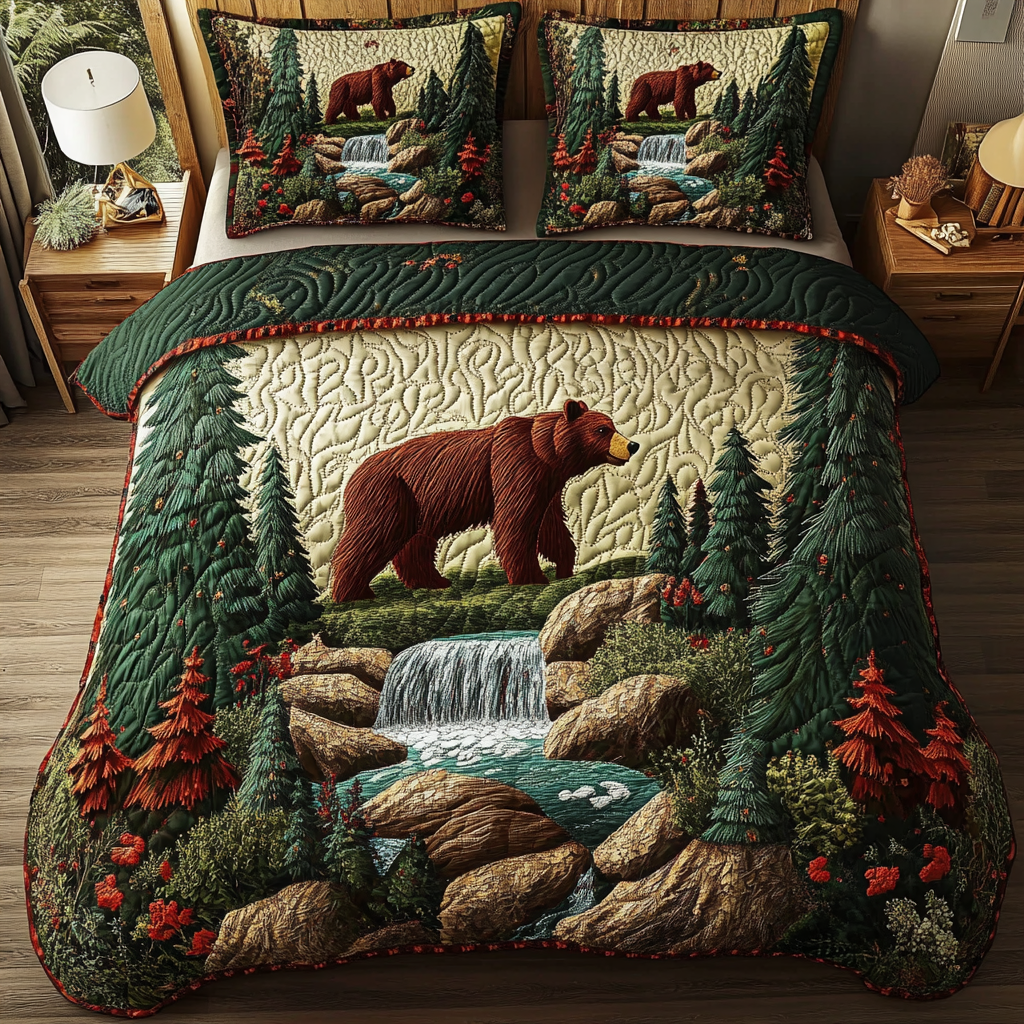 Golden Bear Quilted Bedding Set Best Comforter Sets Unique Bear Gifts