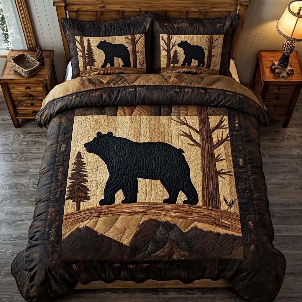 Golden Bear Quilted Bedding Set Holiday Duvet Cover Set Bear Gifts For Dad