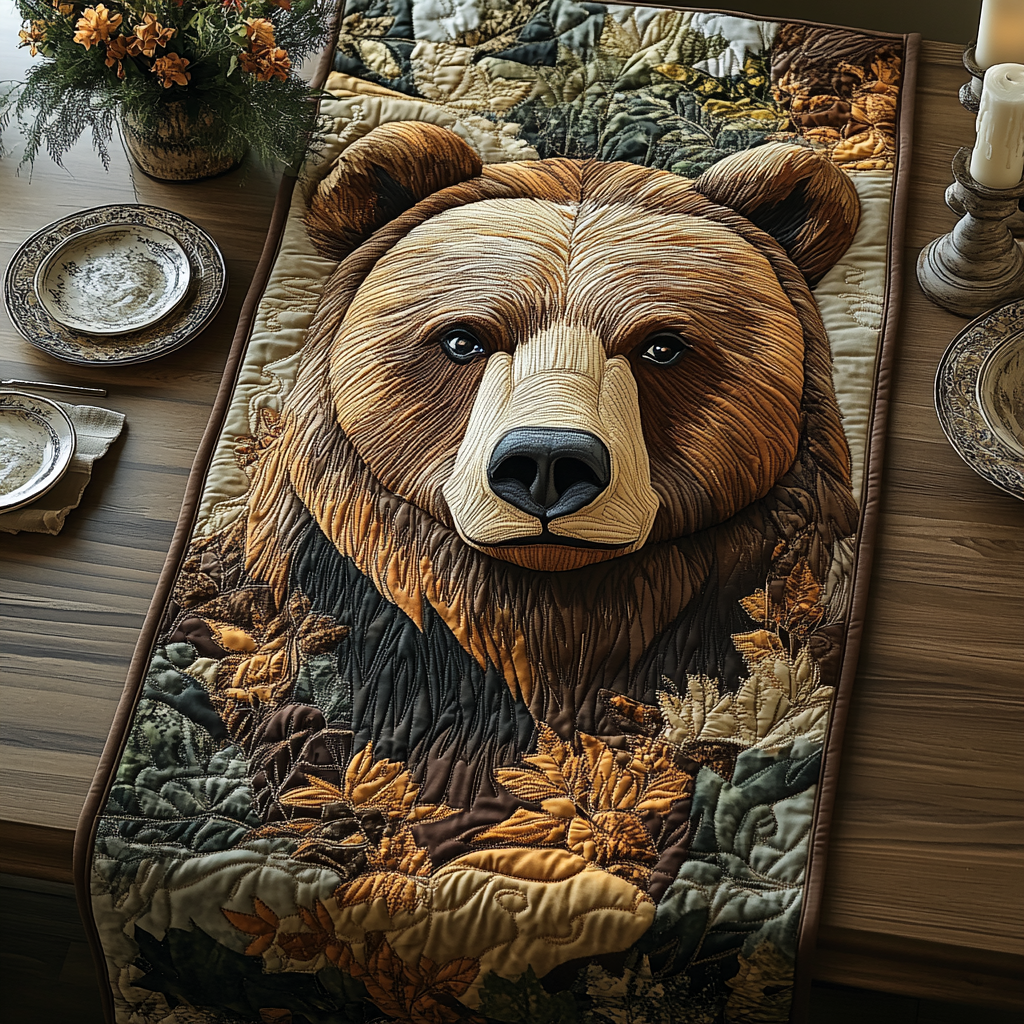 Golden Bear Quilted Table Runner Dining Room Table Decor Gifts For Bear Lovers