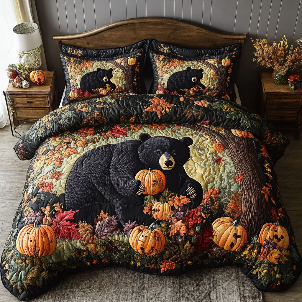 Golden Bear Trail Quilted Bedding Set Cozy Bedroom Decor Bear Gifts For Dad