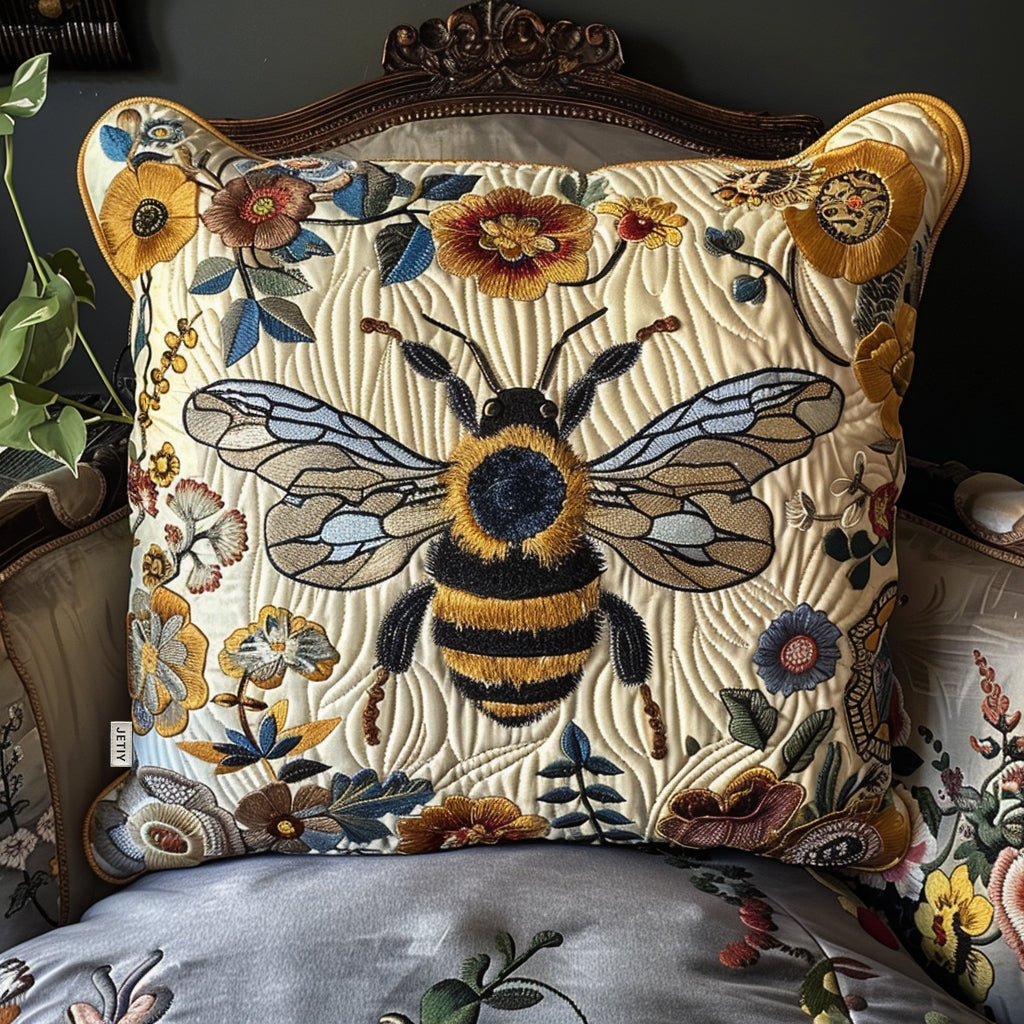 Golden Bee Flying Quilted Pillowcase Animal Themed Aesthetic Home Decor Bee Lover Gifts