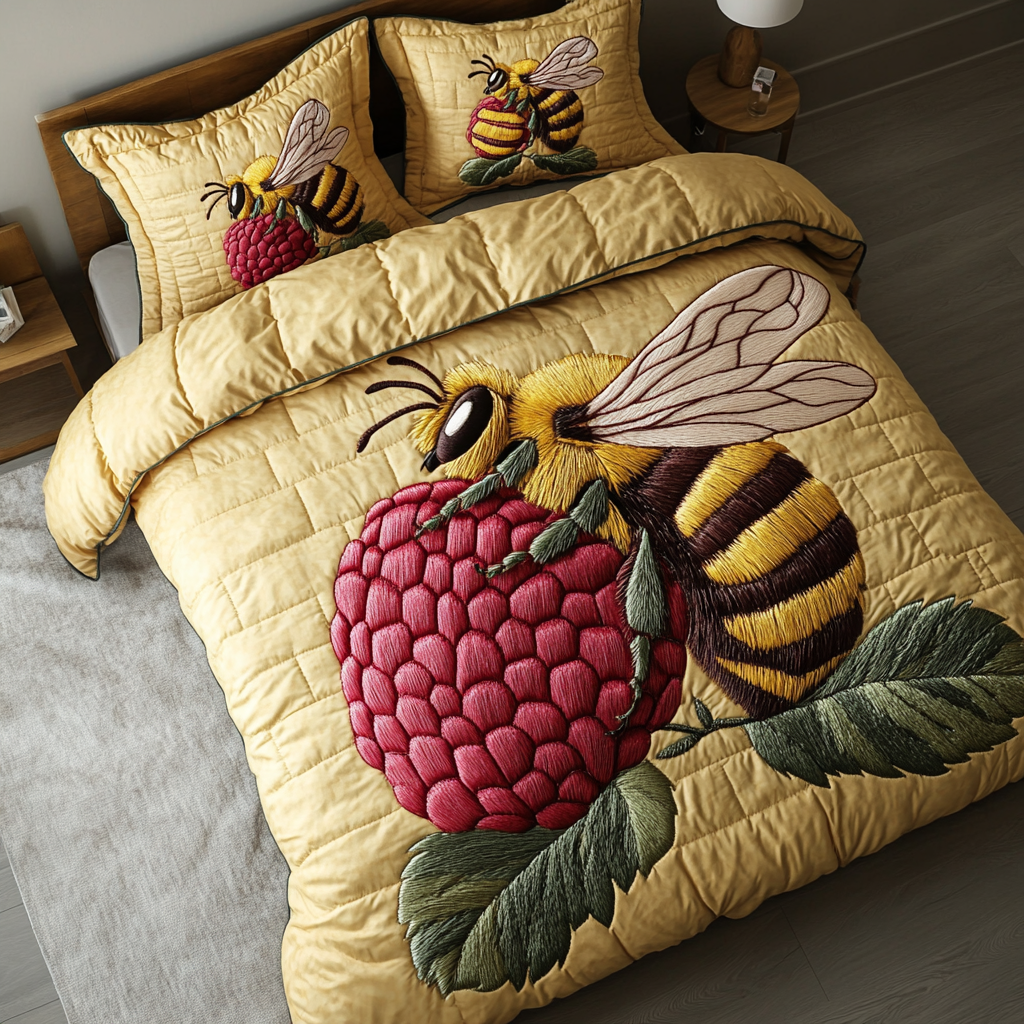 Golden Bee Quilted Bedding Set Bed Room Decoration Bee Gifts For Ladies