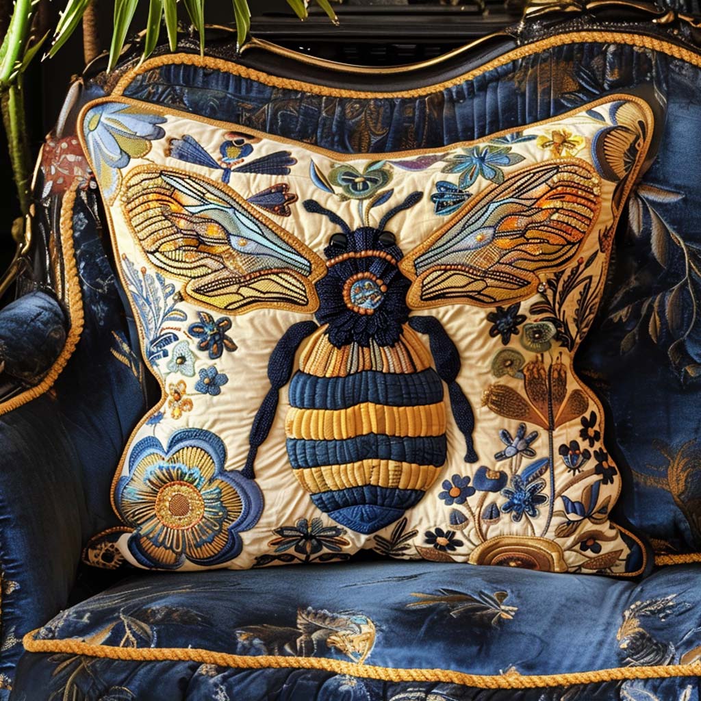 Golden Bee Quilted Pillow Case Festive Christmas Pillow Cover