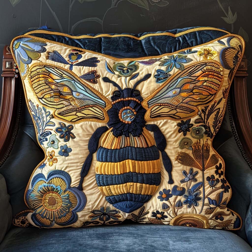 Golden Bee Quilted Pillow Case Natural Home Decor Best Gifts For Bee Lovers