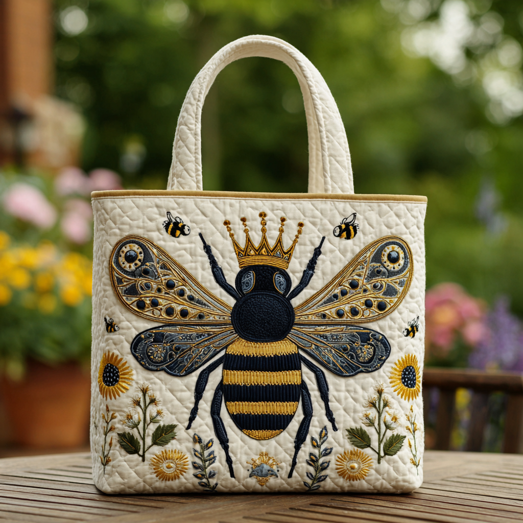 Golden Bee Quilted Tote Bag Gifts For Bee Lovers