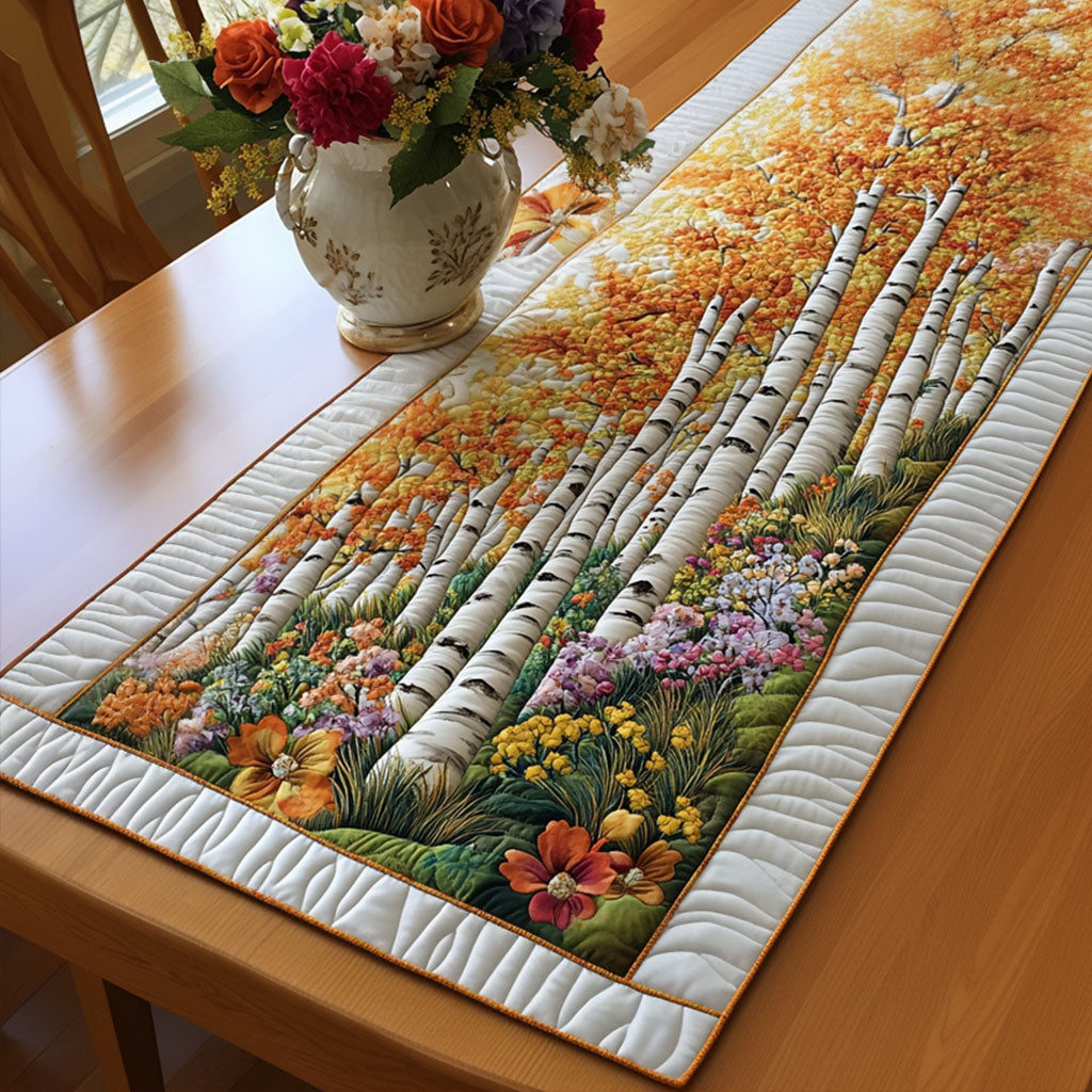 Golden Birch Grove Quilted Table Runner Dinner Table Decor Ideas Presents For Nature Lovers