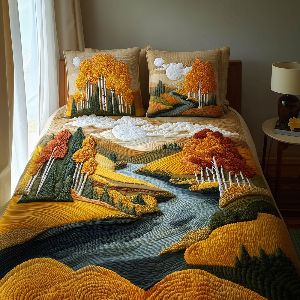 Golden Birch Quilted Bedding Set Cute Bedroom Decor Unique Gifts For Nature Lovers