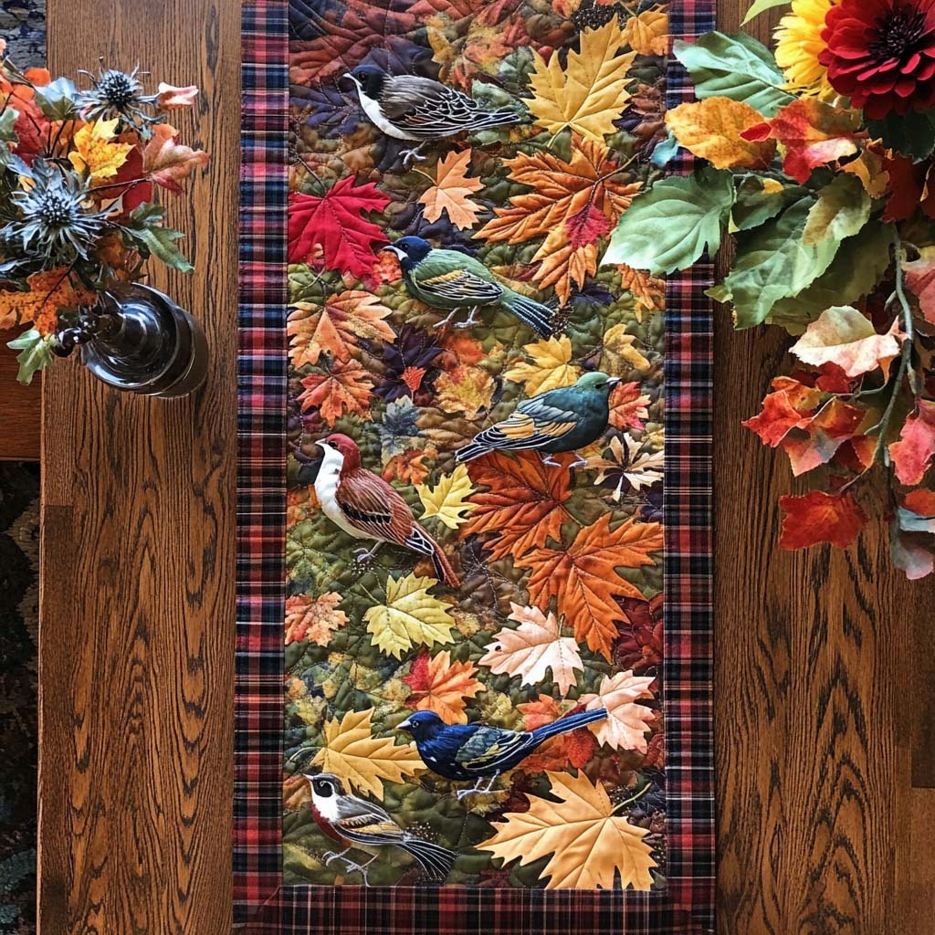 Golden Bird Haven Quilted Table Runner Fall Table Runner Decor Gift For Coworker