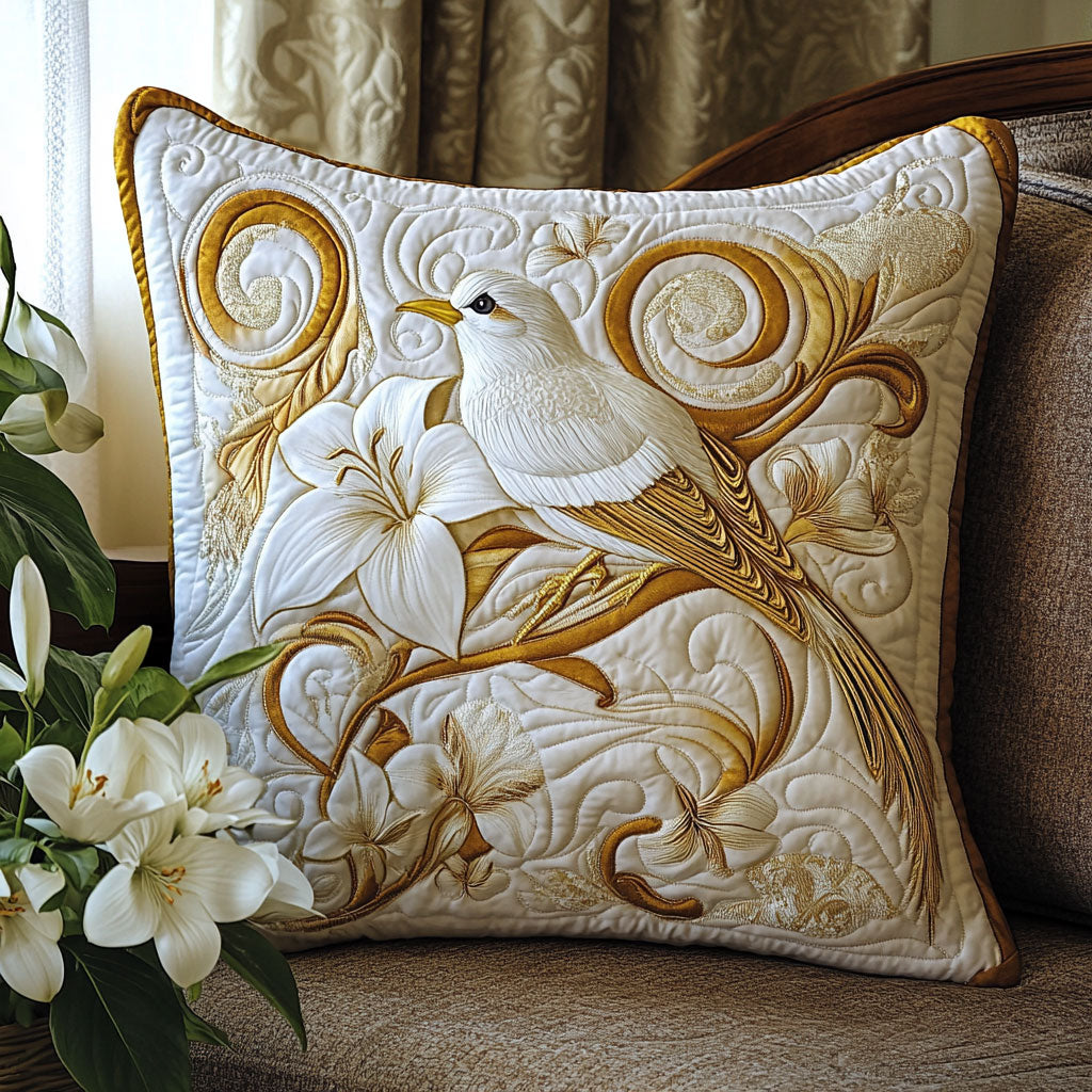 Golden Bird Quilted Pillow Case Holiday Throw Pillows Christmas Gifts For New Moms