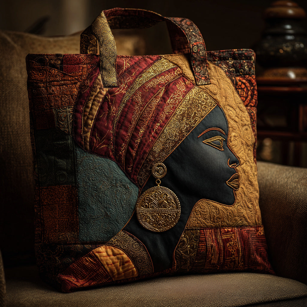 Golden Black Woman Quilted Tote Bag Melanin Black Women Gift Ideas