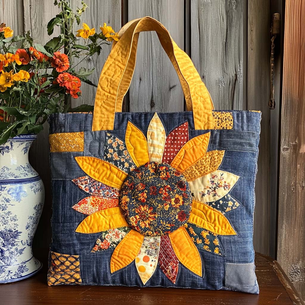 Golden Bliss Quilted Tote Bag Sunflower Items For Gifts