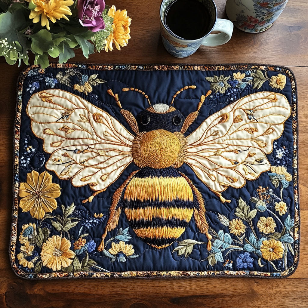 Golden Bloom Bee Quilted Placemat Dining Table Decor Bumblebee Gifts For Her