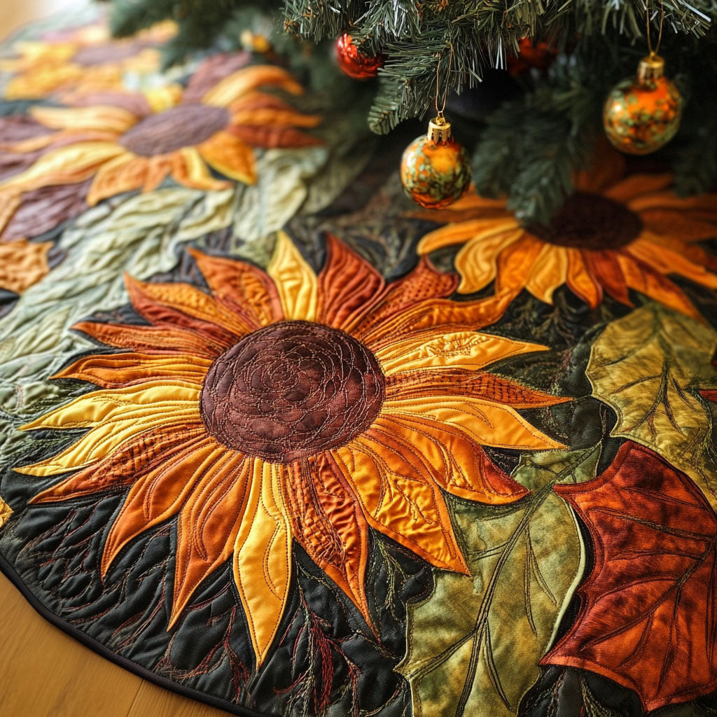 Golden Bloom Bliss Quilted Christmas Tree Skirt Lovely Christmas Gift Idea Quilted Tree Skirt