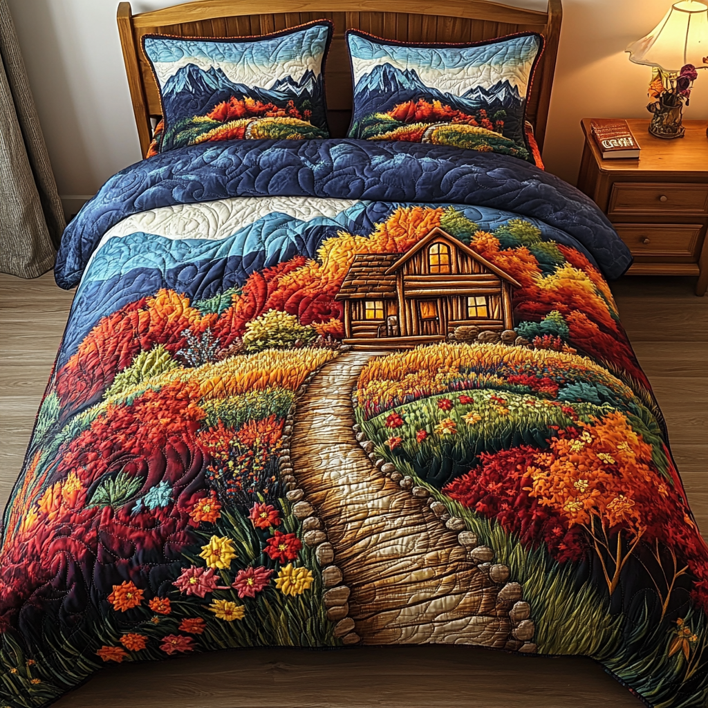 Golden Bloom Cabin Quilted Bedding Set Bed Decor Ideas Cozy Fall Gift Ideas